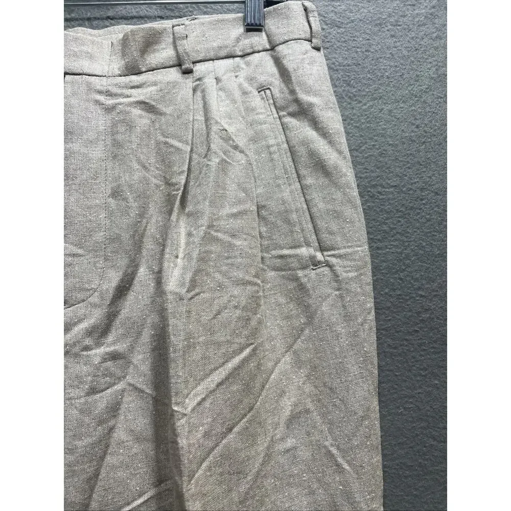 Perry Ellis Preppy Chinos Relaxed Pleated Linen Blend Pants Beige Mens Sz 36x30
